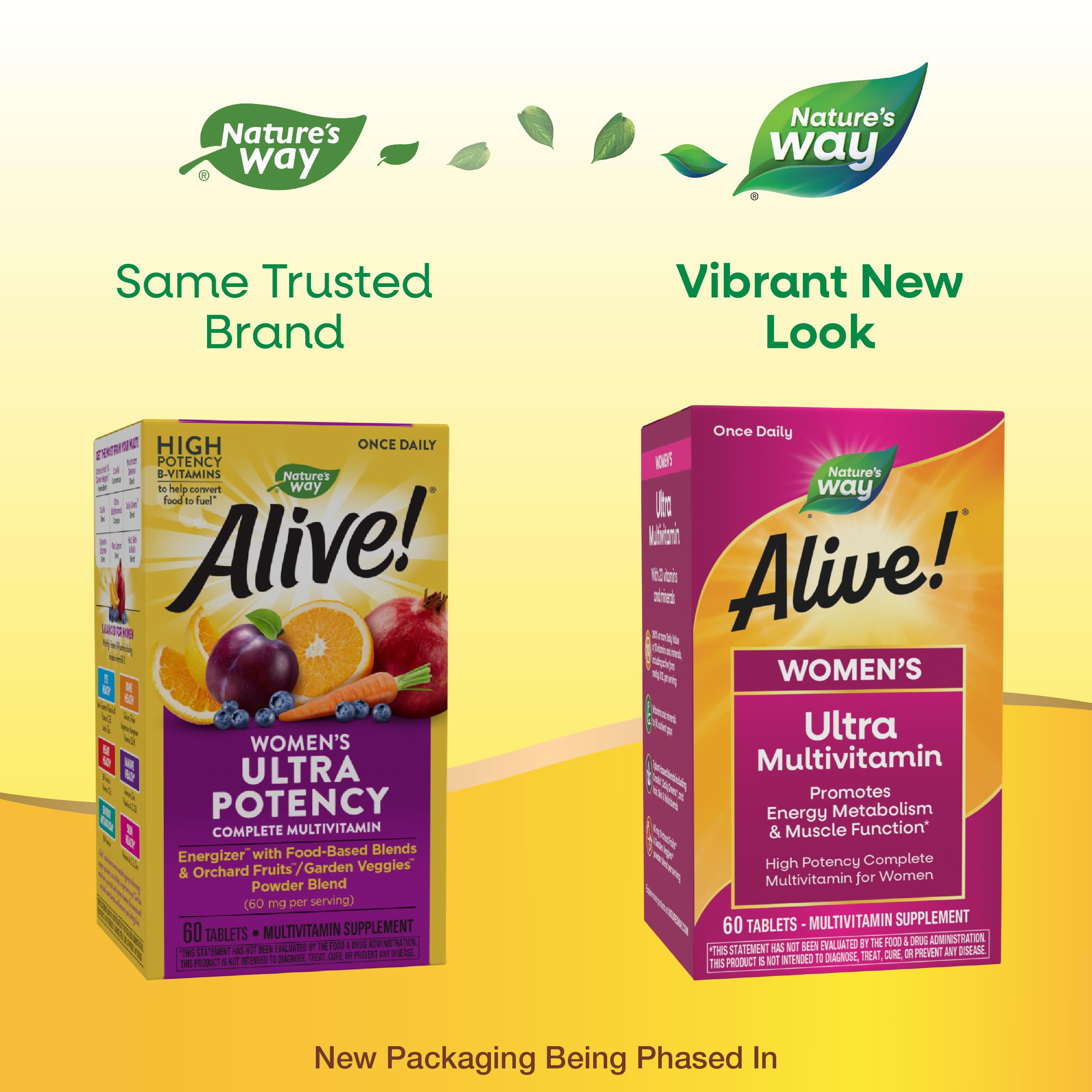 Nature's Way Alive! Women tablet shown taken with meals supporting daily energy.
