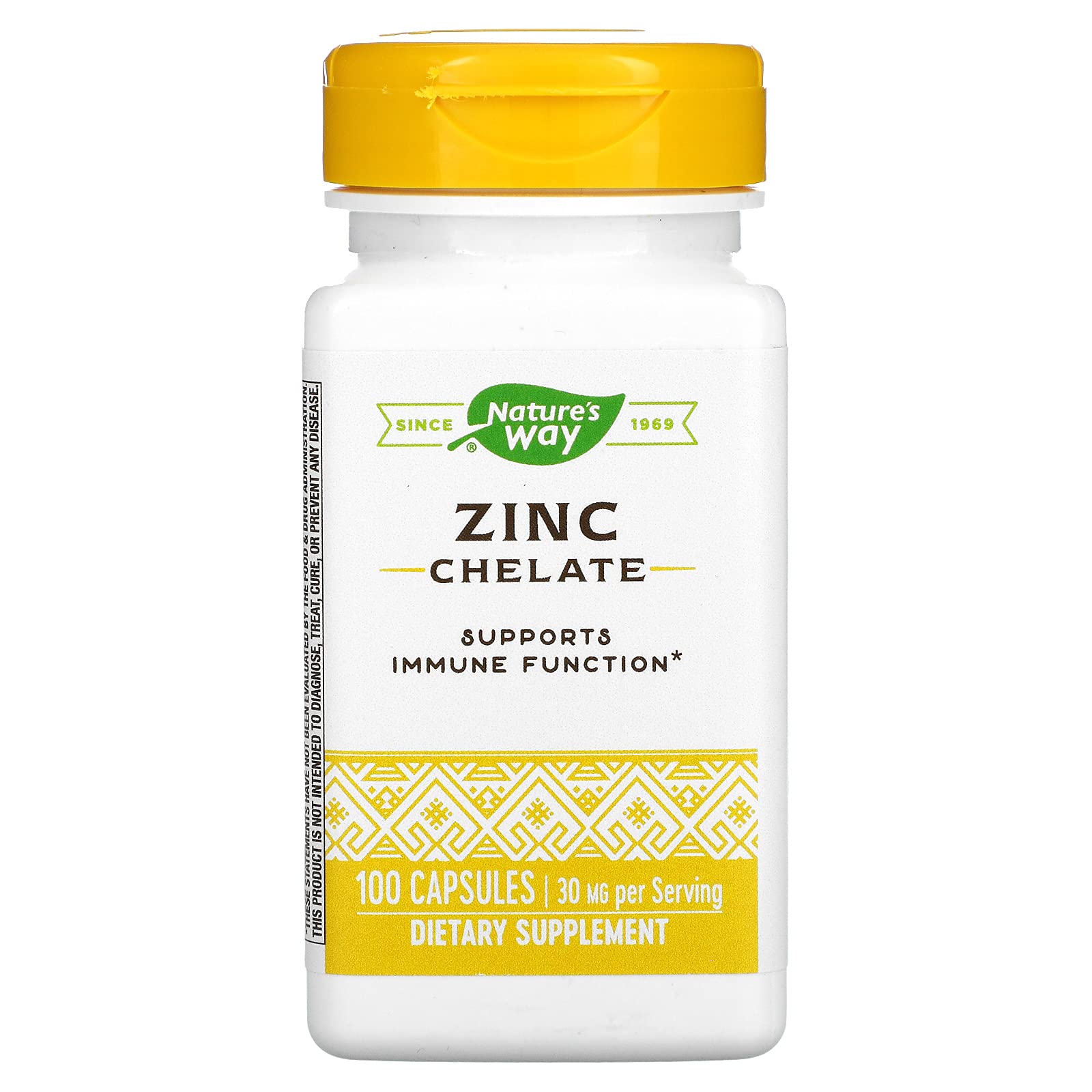 Nature's Way Askshy Zinc Chelate 30 mg bottle with capsules for daily mineral supplementation.