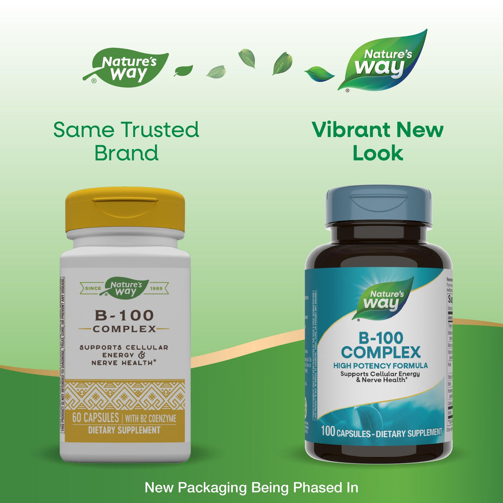 Nature's Way B-100 capsules close-up for easy daily supplementation