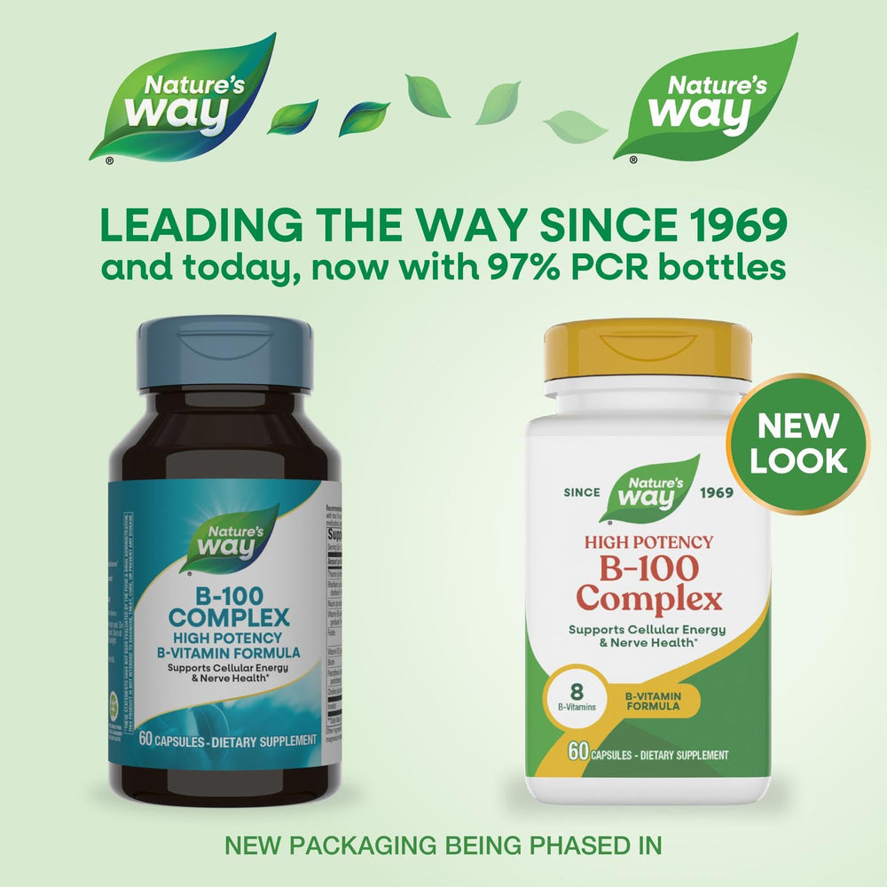Nature's Way B-100 Complex capsules viewed from above highlight their compact form.