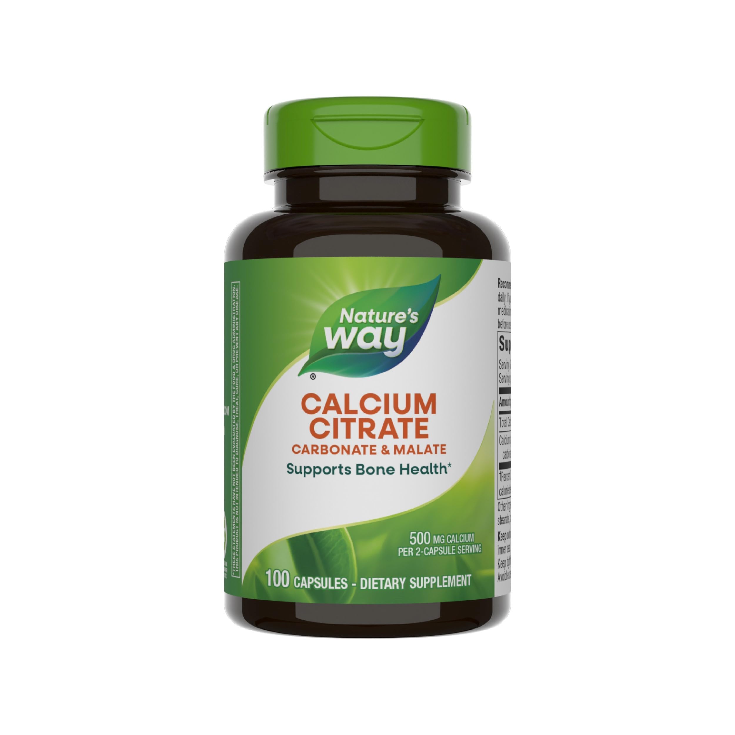 Nature's Way calcium citrate bottle highlights bone health support.