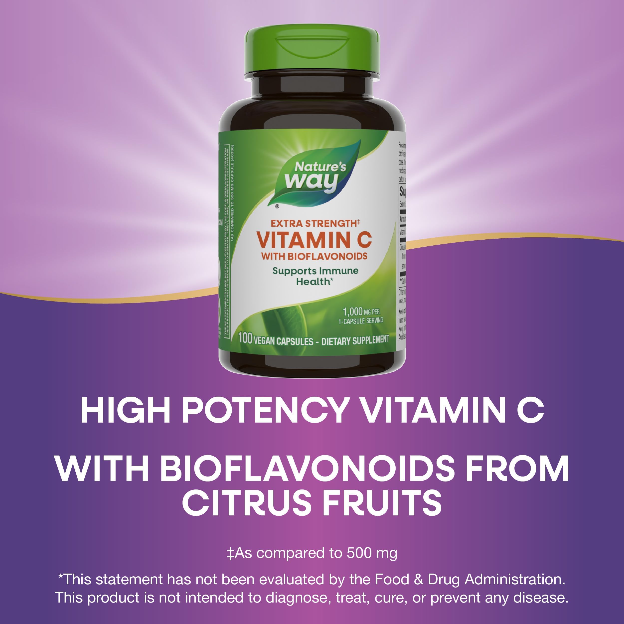 Nature's Way capsules packaging display suggests daily immune and skin benefits.