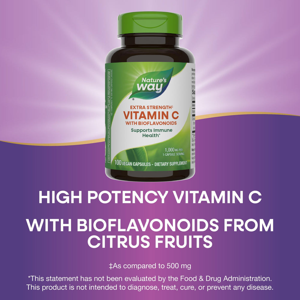 Nature's Way capsules packaging display suggests daily immune and skin benefits.