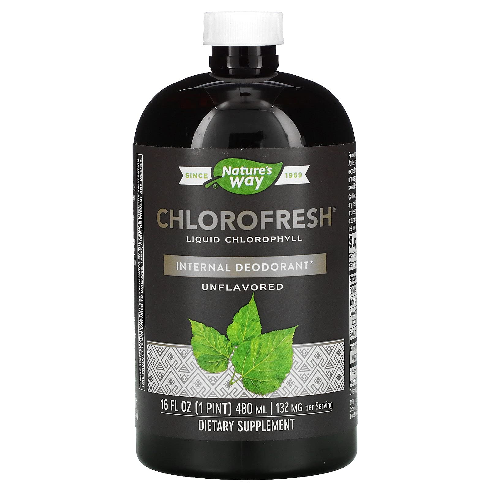 Nature's Way Chlorofresh bottle ready for daily internal deodorant use.
