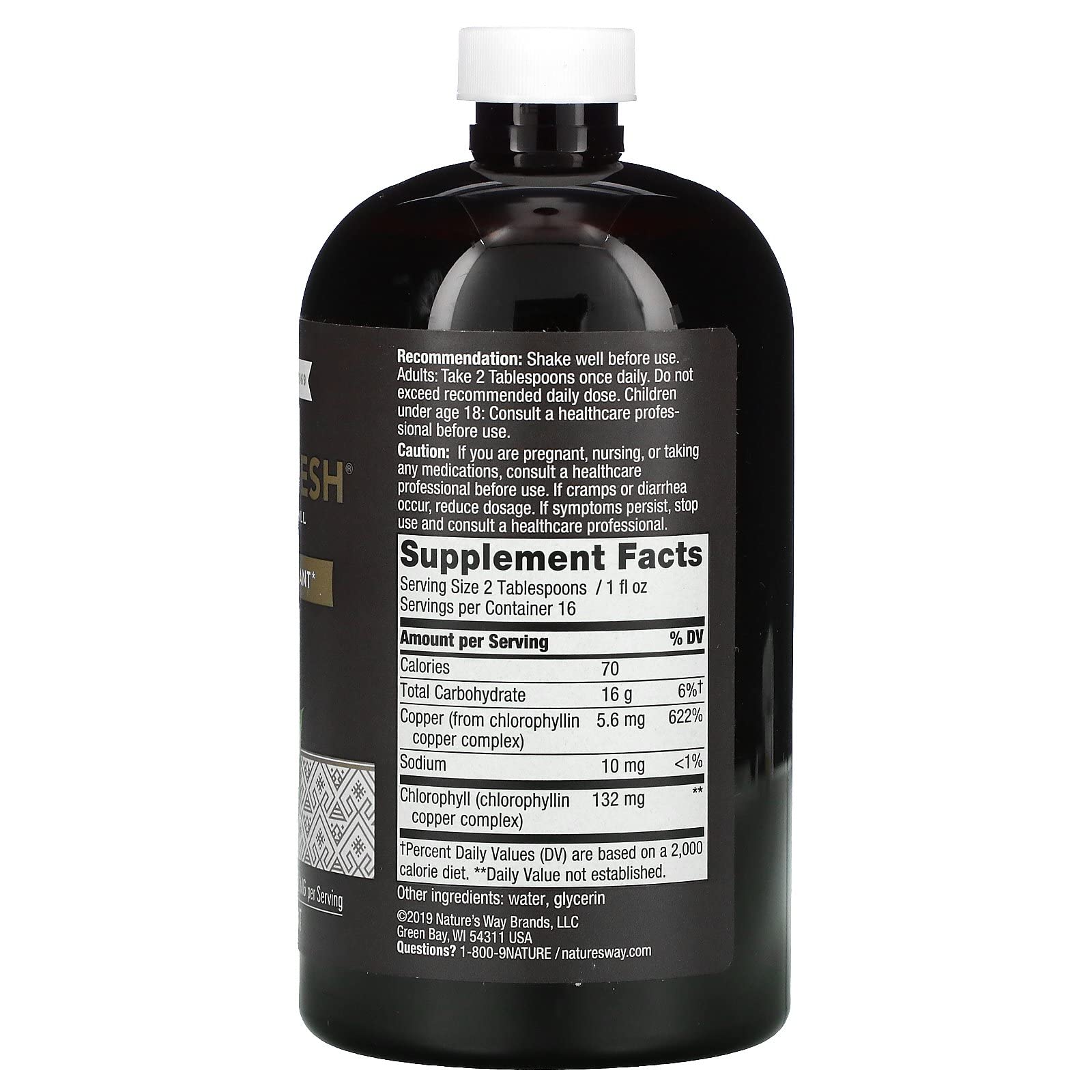 Nature's Way Chlorofresh bottle pour for easy mixing with water during daily routine.