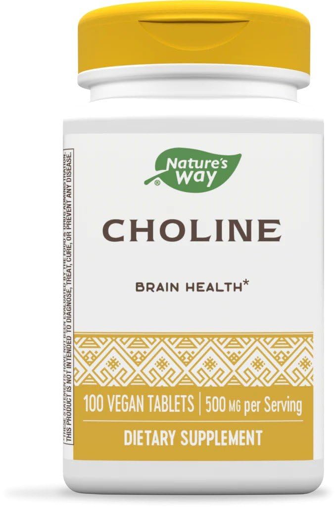 Nature's Way Choline 500 mg bottle front view, supporting daily cognitive wellness.
