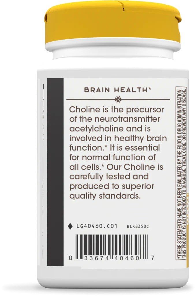 Nature's Way Choline 500 mg packaging, resealable bottle for daily supplement use.