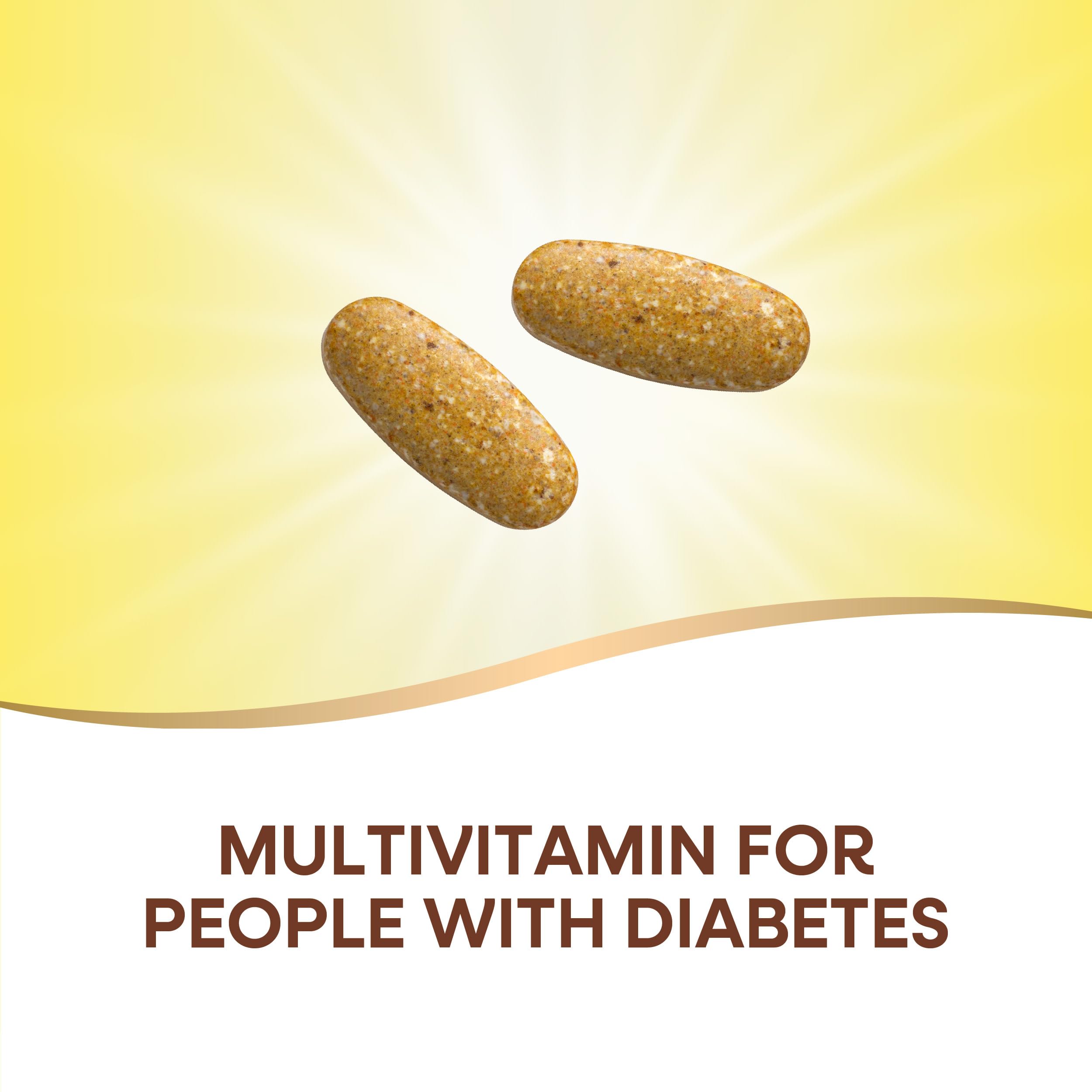 Close-up of the Completia Diabetic Multivitamin label highlighting iron-free formula