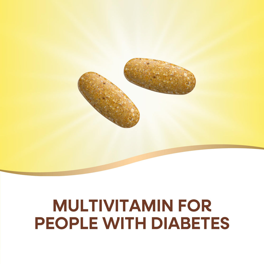 Close-up of the Completia Diabetic Multivitamin label highlighting iron-free formula