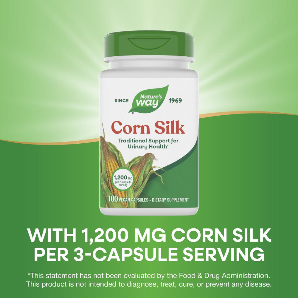 Detail shot of Nature's Way Corn Silk label highlighting ingredients