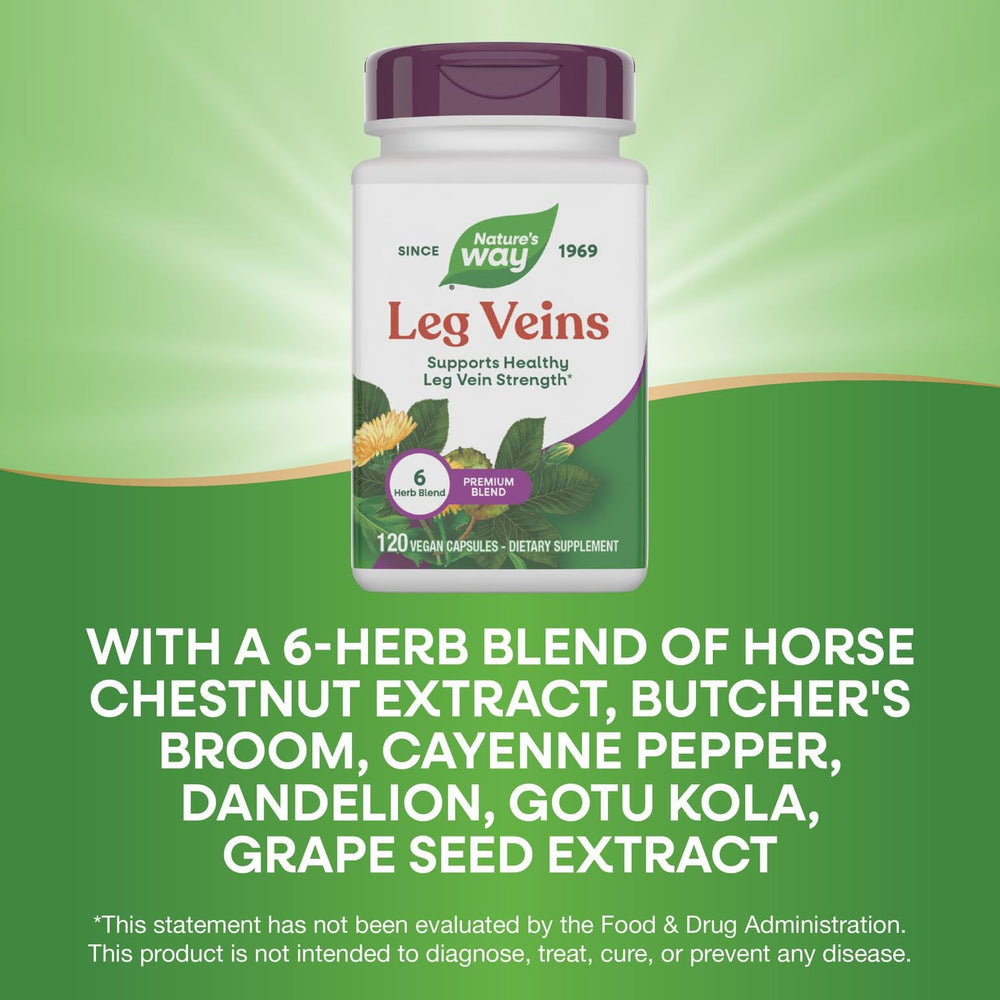 Dandelion and gotu kola ingredients on Nature's Way Leg Veins label.