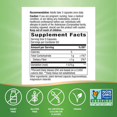 Nature's Way Dandelion Root capsules closeup; plant-based wellness.