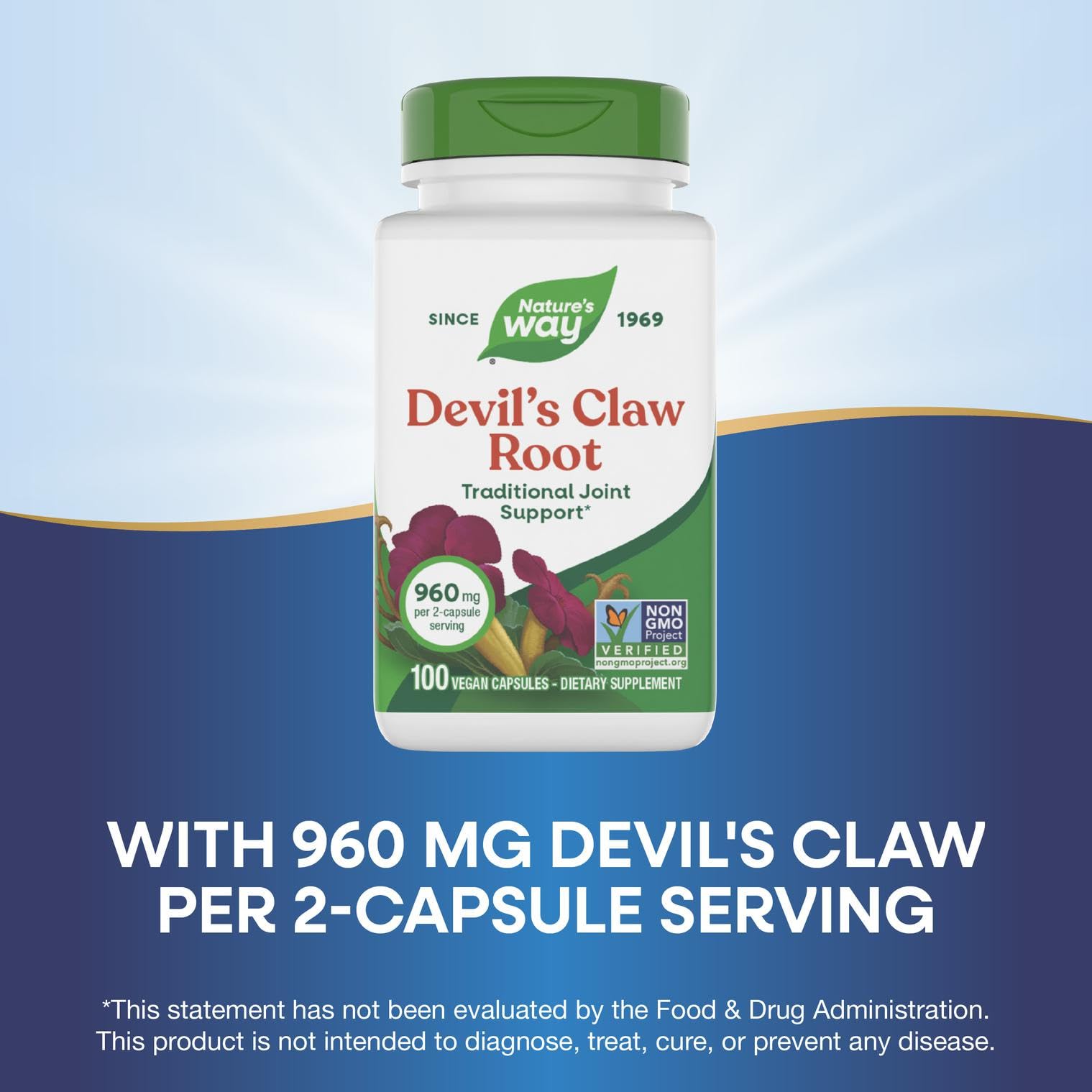 Gluten-free badge on Nature's Way Devil's Claw Root packaging