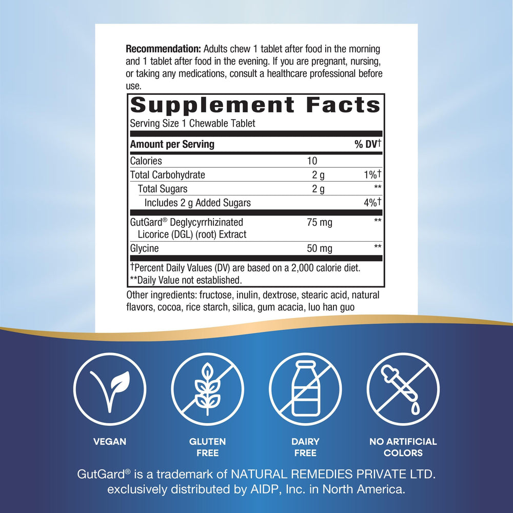Nature's Way DGL Ultra label highlights vegan and gluten-free formulation