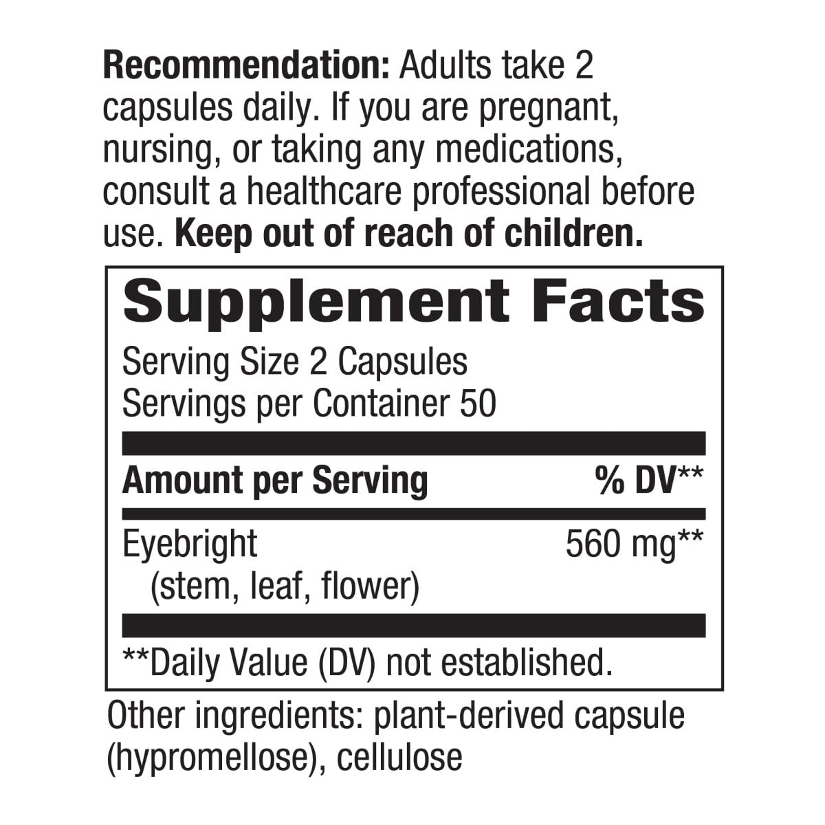 Nature's Way Eyebright bottle label highlighting herbal ingredients