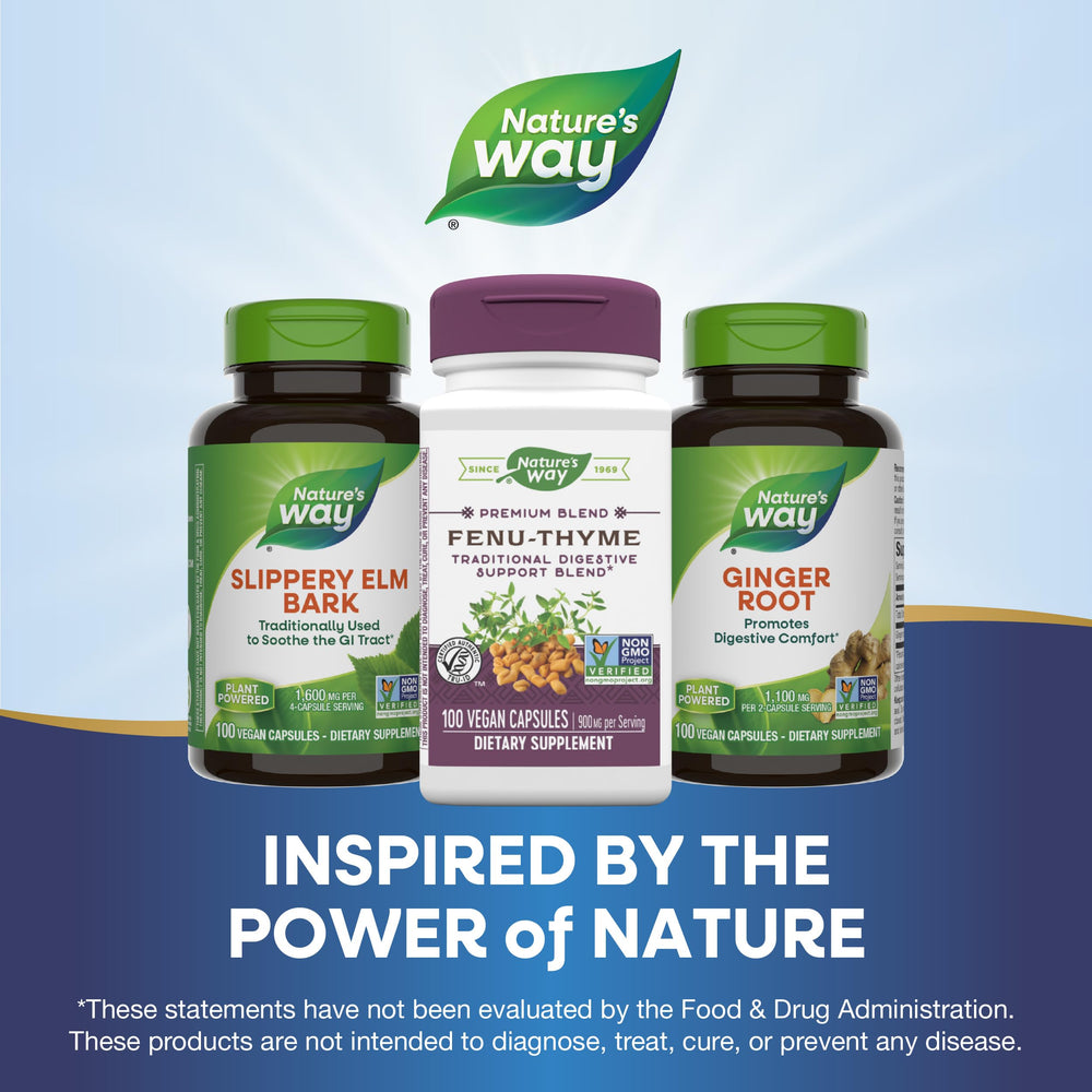 Nature's Way Fenu-Thyme vegan capsules for dairy-free use.