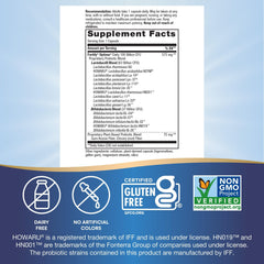 Nature's Way Fortify Optima bottle label closeup highlights 15 strains for gut balance