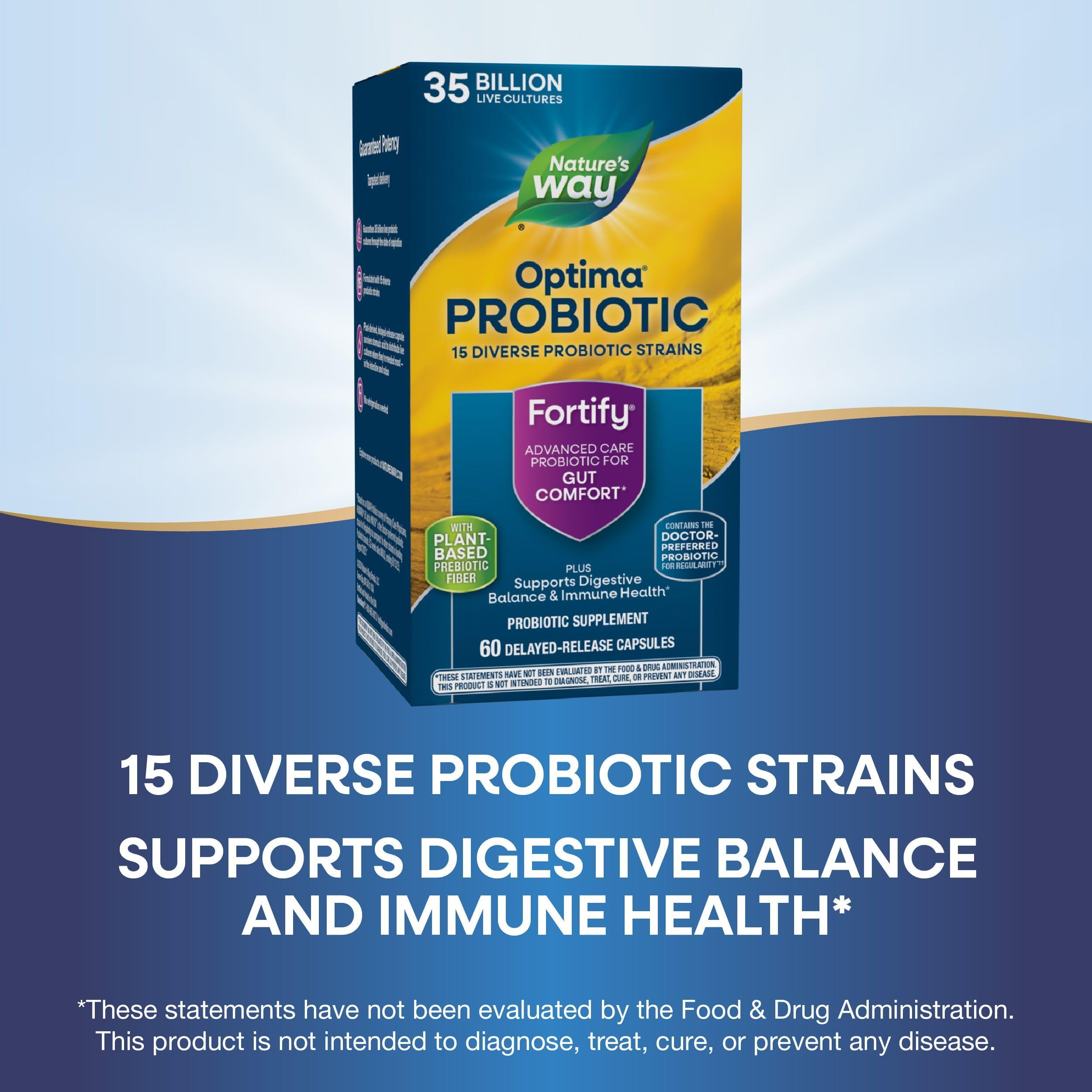 Nature's Way Fortify Optima includes plant-based prebiotics to nourish beneficial bacteria