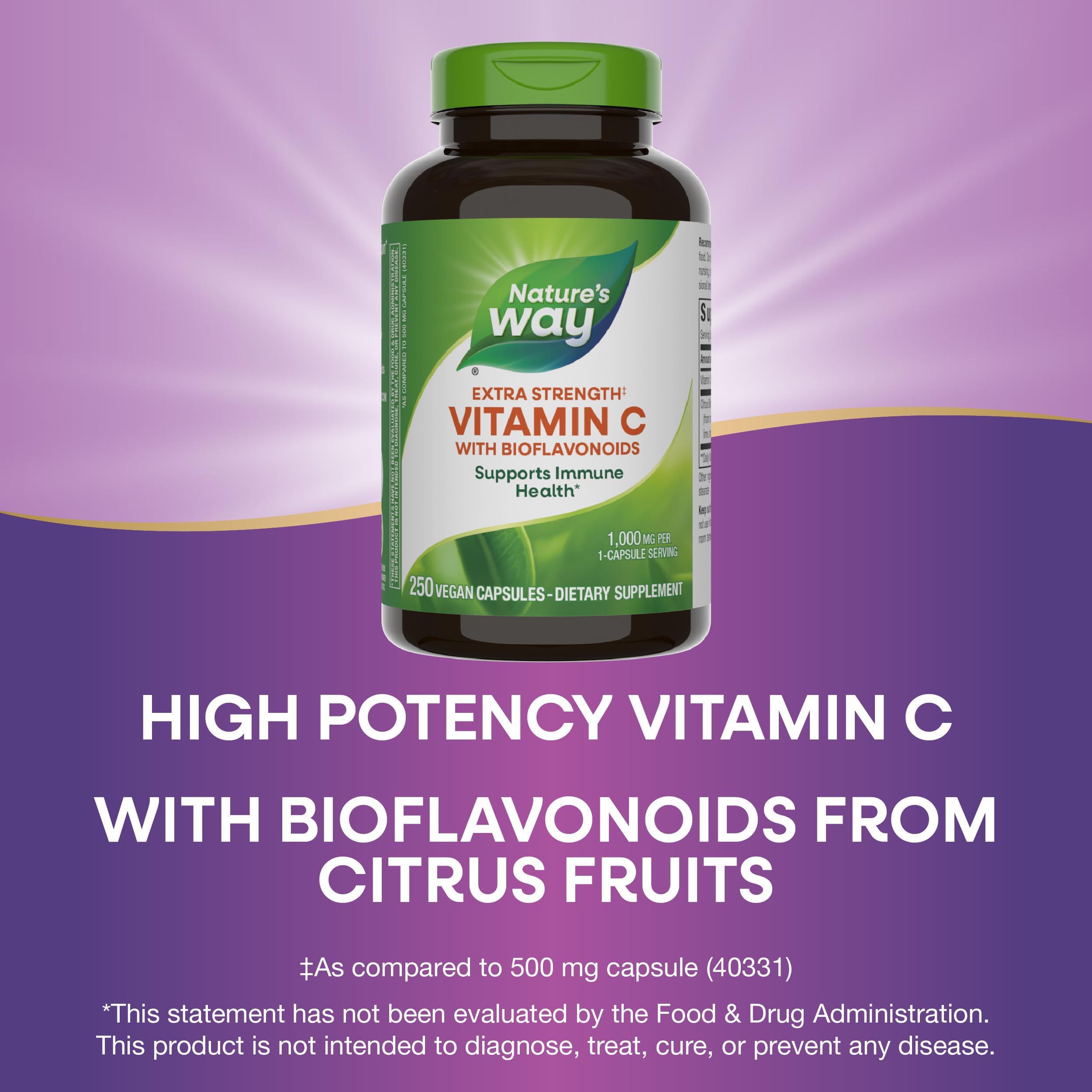 Nature's Way gluten-free vitamin C packaging indicating no sugar and dairy