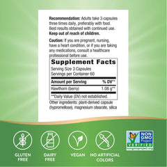 Nature's Way Hawthorn Berries capsules highlight vegan, gluten-free formula