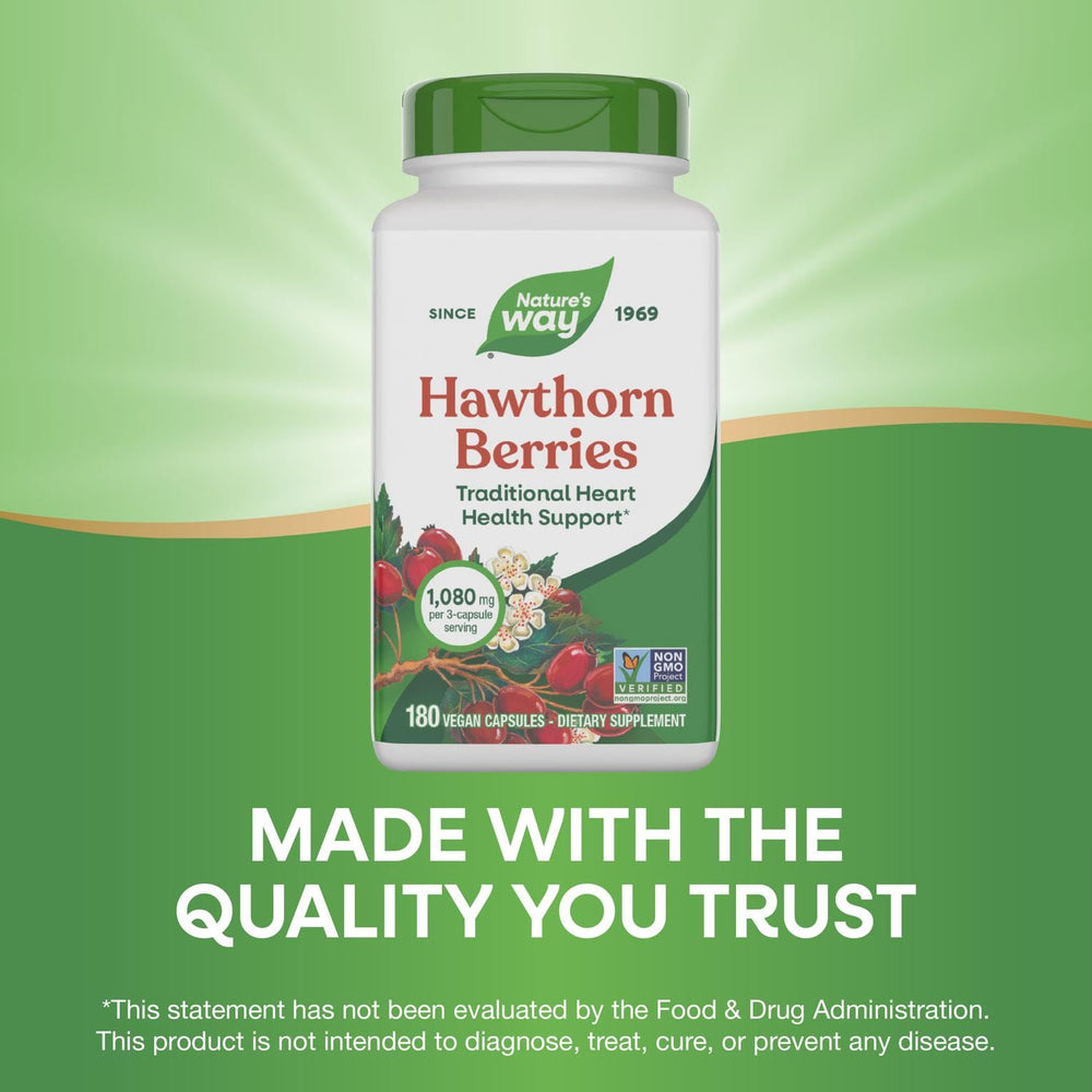 Nature's Way Hawthorn Berries non-GMO logo signals quality sourcing