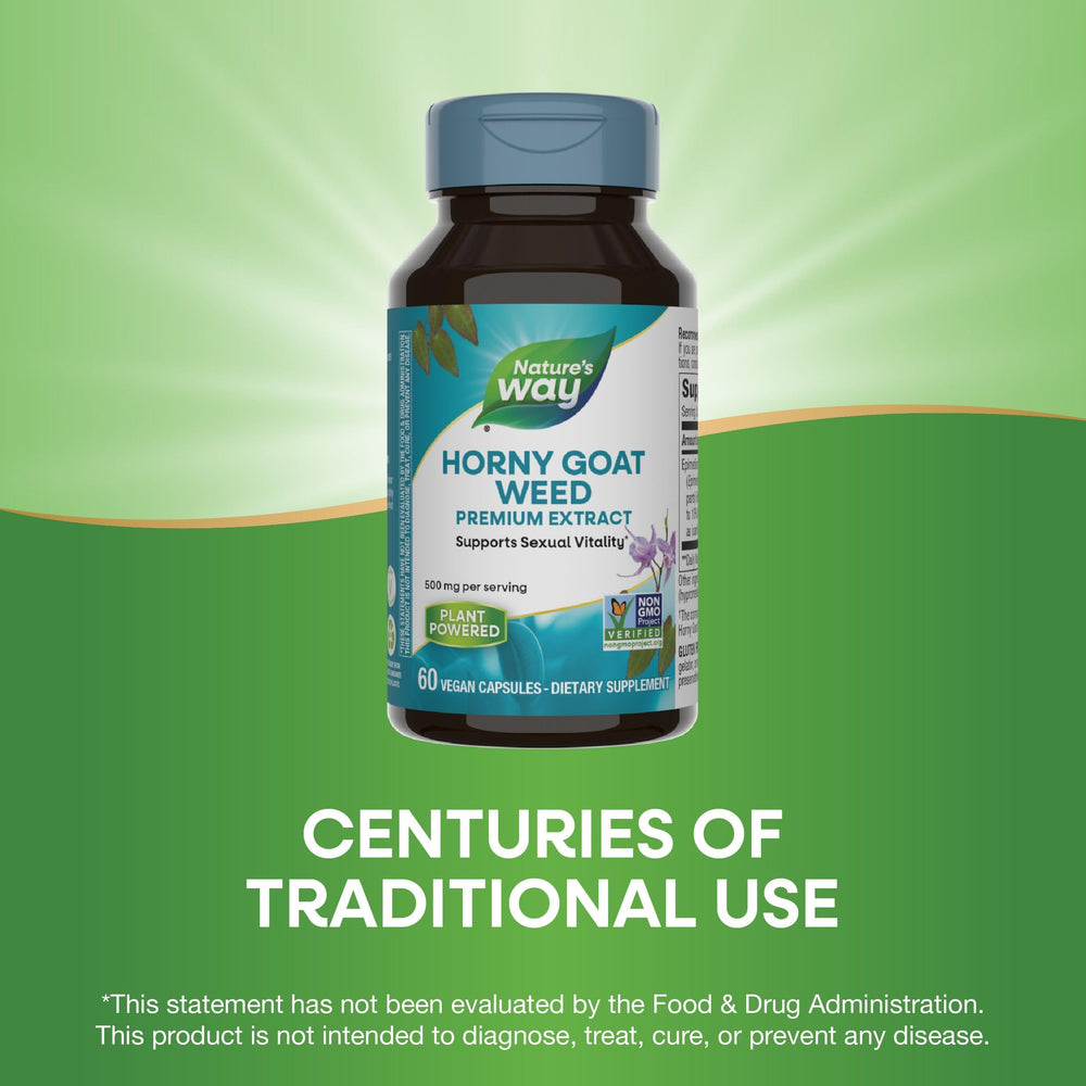 Nature's Way Horny Goat Weed capsules texture, premium epimedium extract.