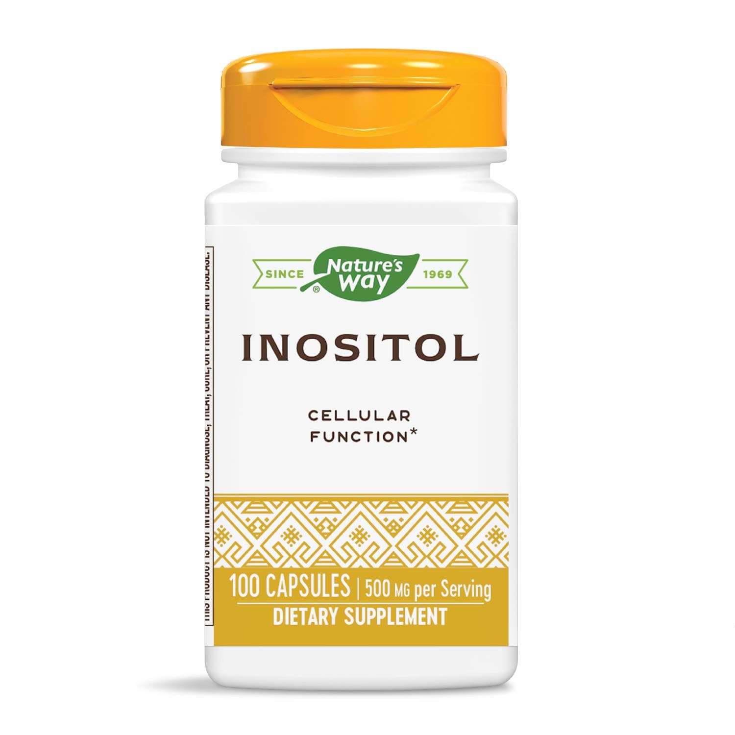 Nature's Way Inositol 500mg bottle with label, signaling quality and clarity.