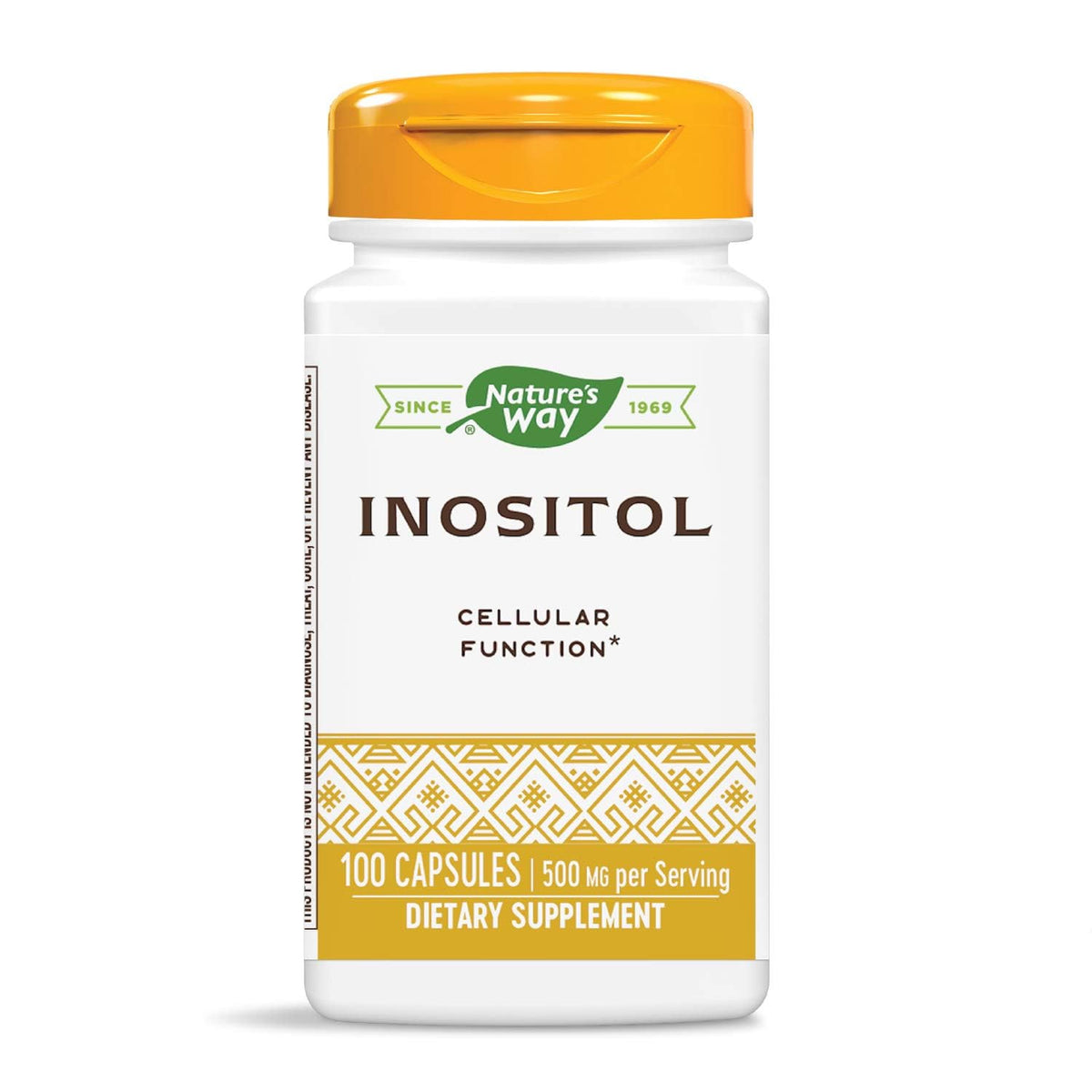 Nature's Way Inositol 500mg bottle with label, signaling quality and clarity.