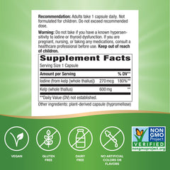 Close-up of Nature's Way Kelp capsules for easy daily iodine intake.