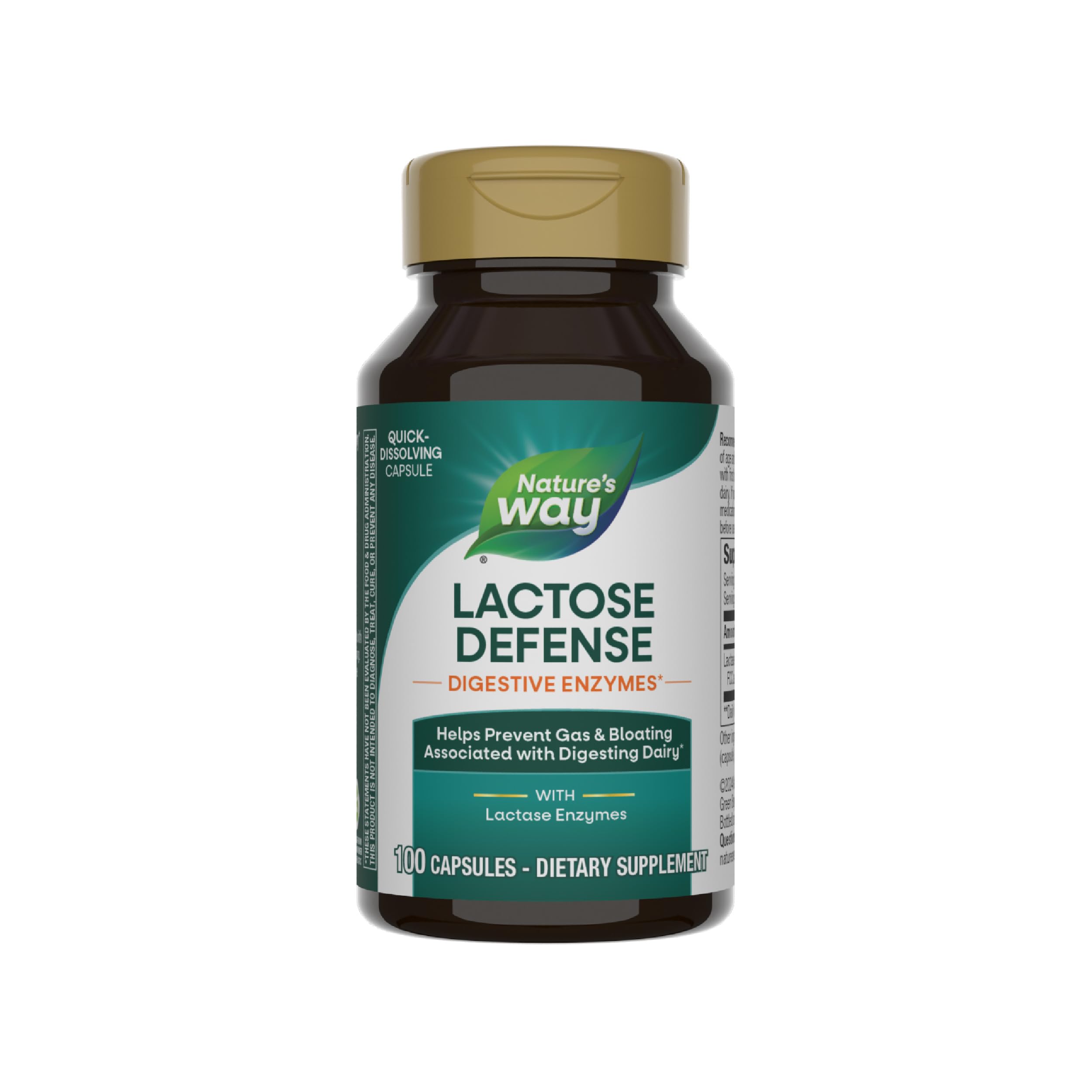 Nature's Way Lactose Defense bottle with capsules supports dairy digestion