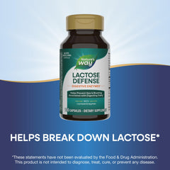 Serving suggestion image for Nature's Way Lactose Defense showing 1–3 capsules with dairy
