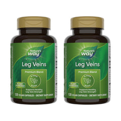 Nature's Way Leg Veins bottle showing vegan, gluten-free capsule formula.