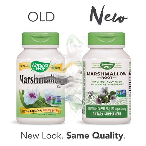 Close-up of Nature's Way Marshmallow Root capsules for easy daily dosing