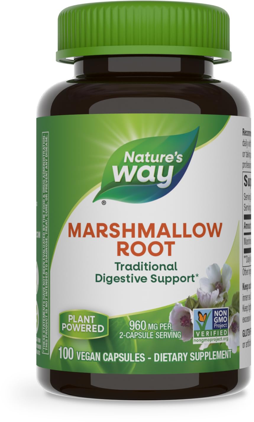 Nature's Way Marshmallow Root capsules with bottle for traditional digestive support.
