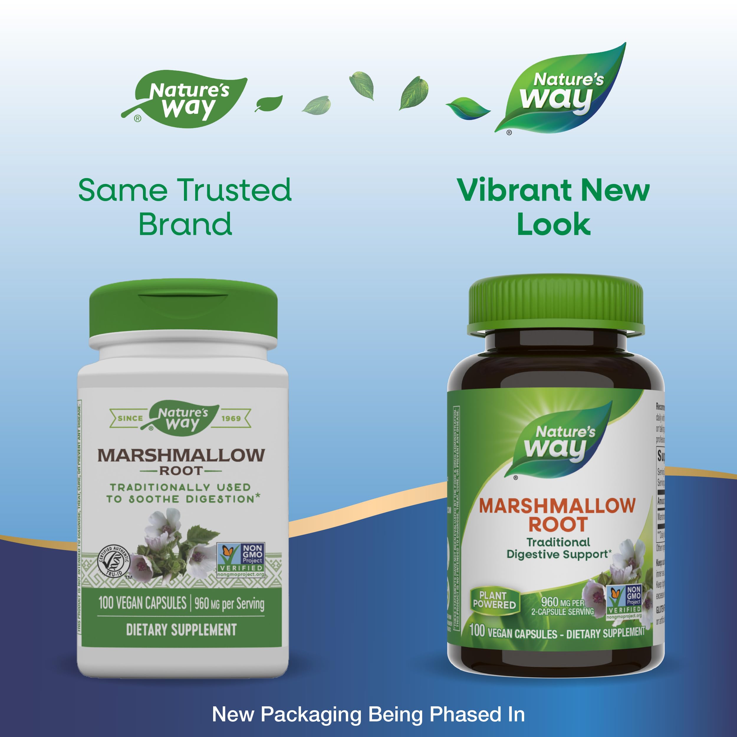 Bottle label detail for Nature's Way Marshmallow Root showing allergen-free claims.