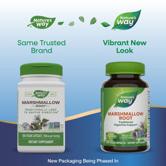 Bottle label detail for Nature's Way Marshmallow Root showing allergen-free claims.