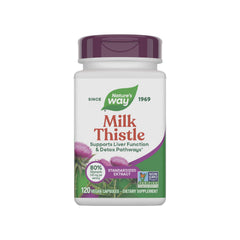Nature's Way Milk Thistle bottle front label highlighting 80% silymarin for liver support