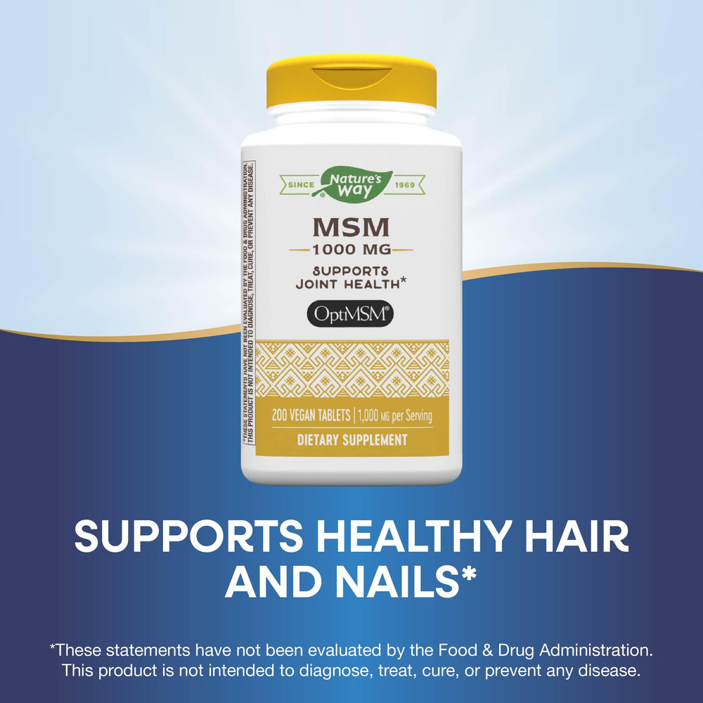 Nature's Way MSM bottle with cap for easy daily supplement routine.