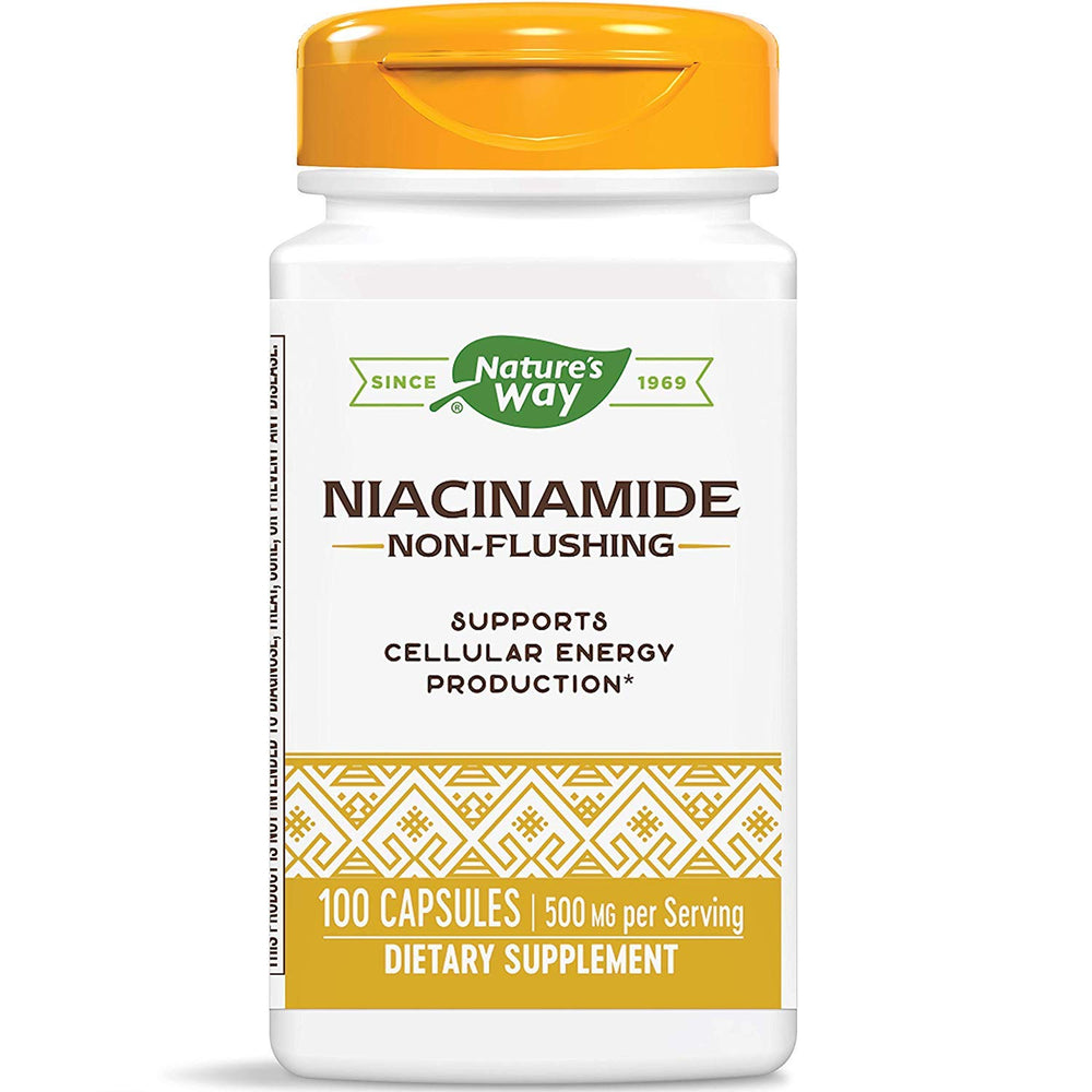 Nature's Way Niacinamide 500mg bottle front supports normal fat metabolism.
