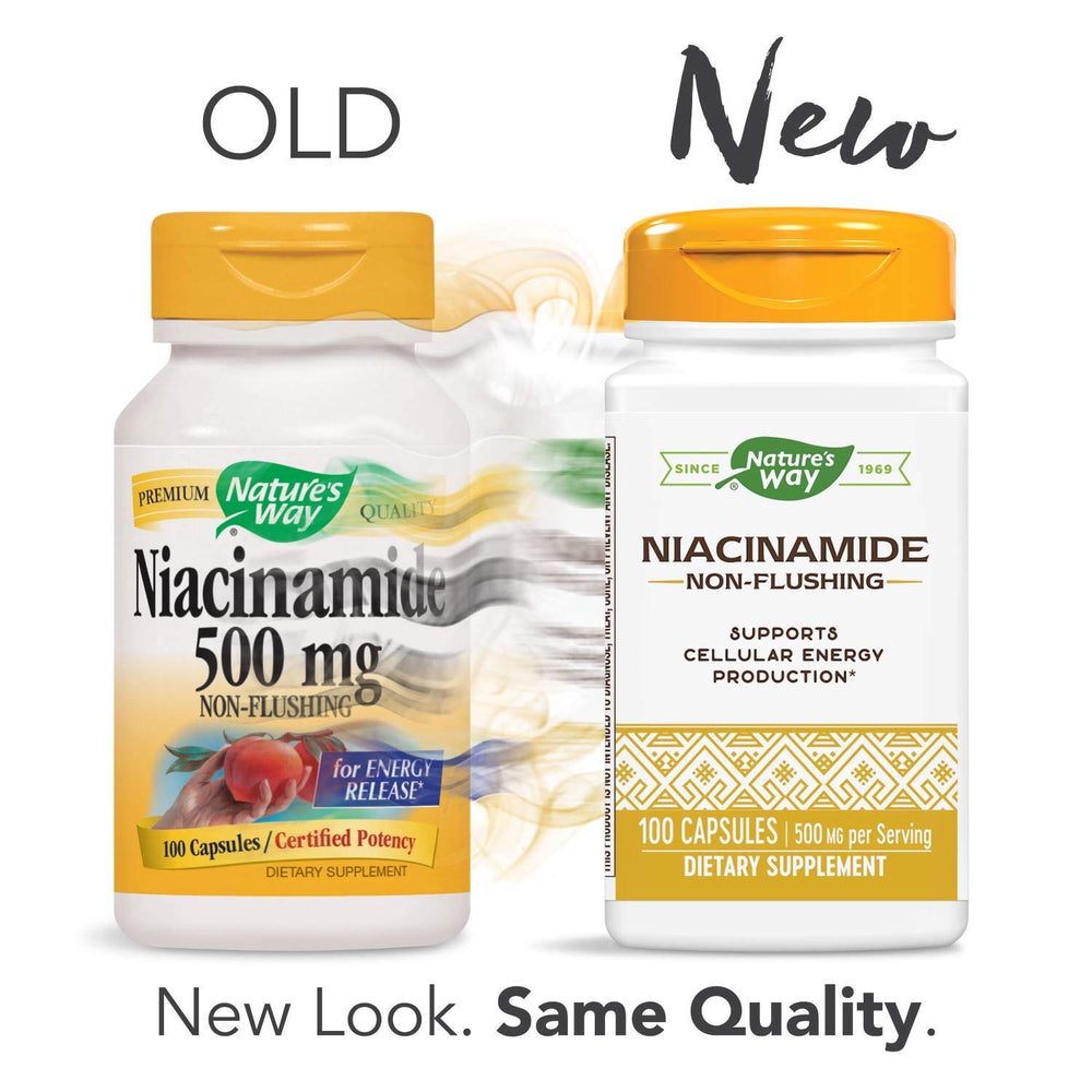 Nature's Way Niacinamide capsules close-up for easy daily use.