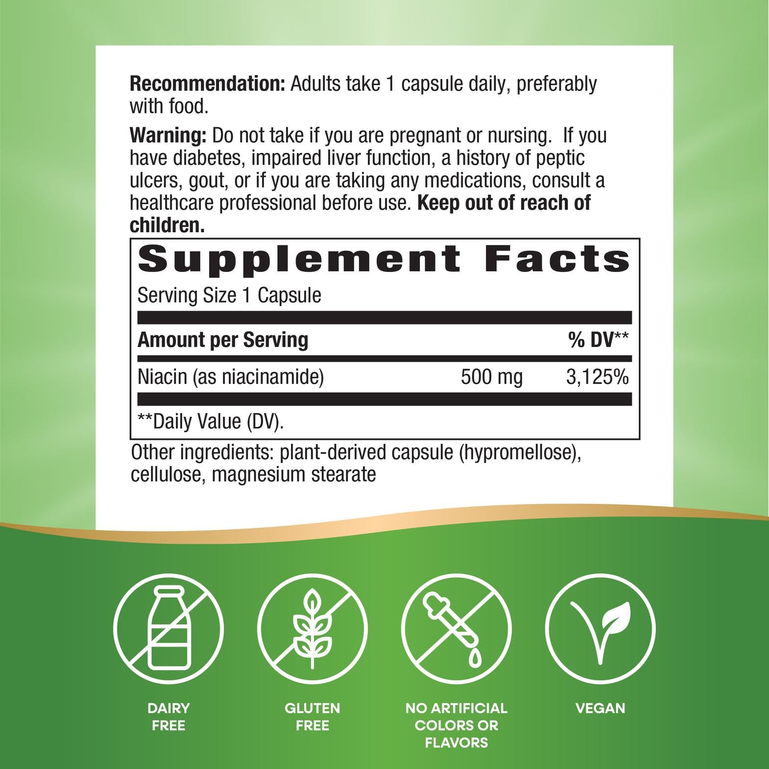 Interior del envase con Niacinamide Nature's Way, formato cómodo para diario