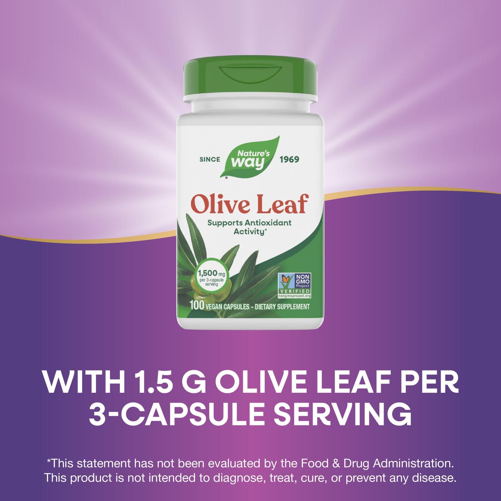 Nature's Way Olive Leaf Non-GMO seal communicates verified purity