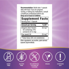 Nature's Way oregano oil capsules set for convenient daily vegan use.