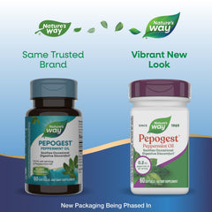Nature's Way Pepogest enteric-coated softgels shield peppermint oil from stomach acid.