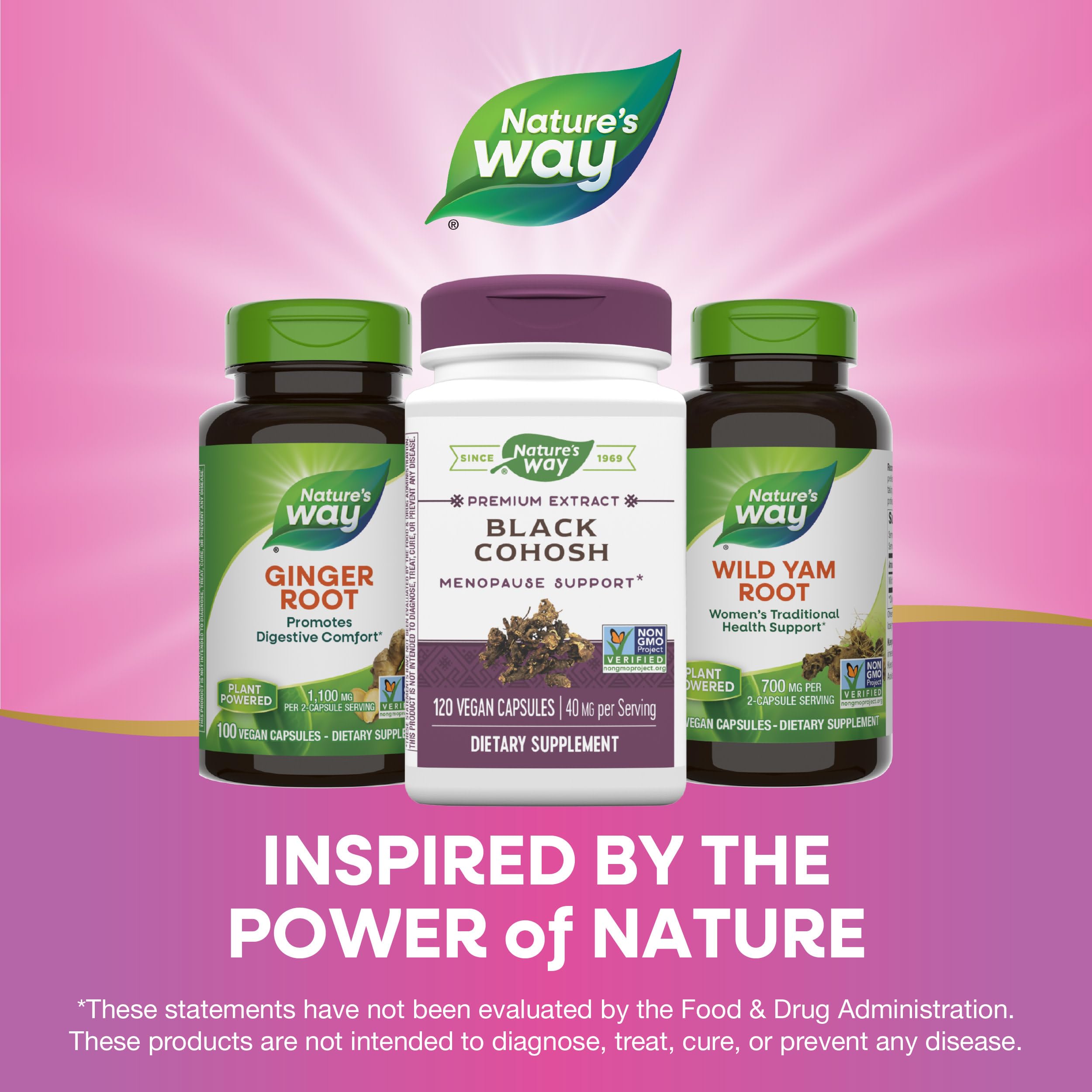 Nature's Way Premium Black Cohosh label detail emphasizes non-GMO verification and quality ingredients