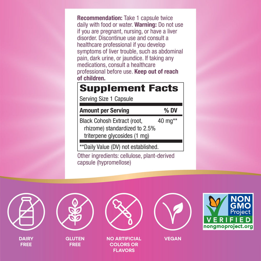 Nature's Way Premium Black Cohosh with non-GMO seal supports trusted quality
