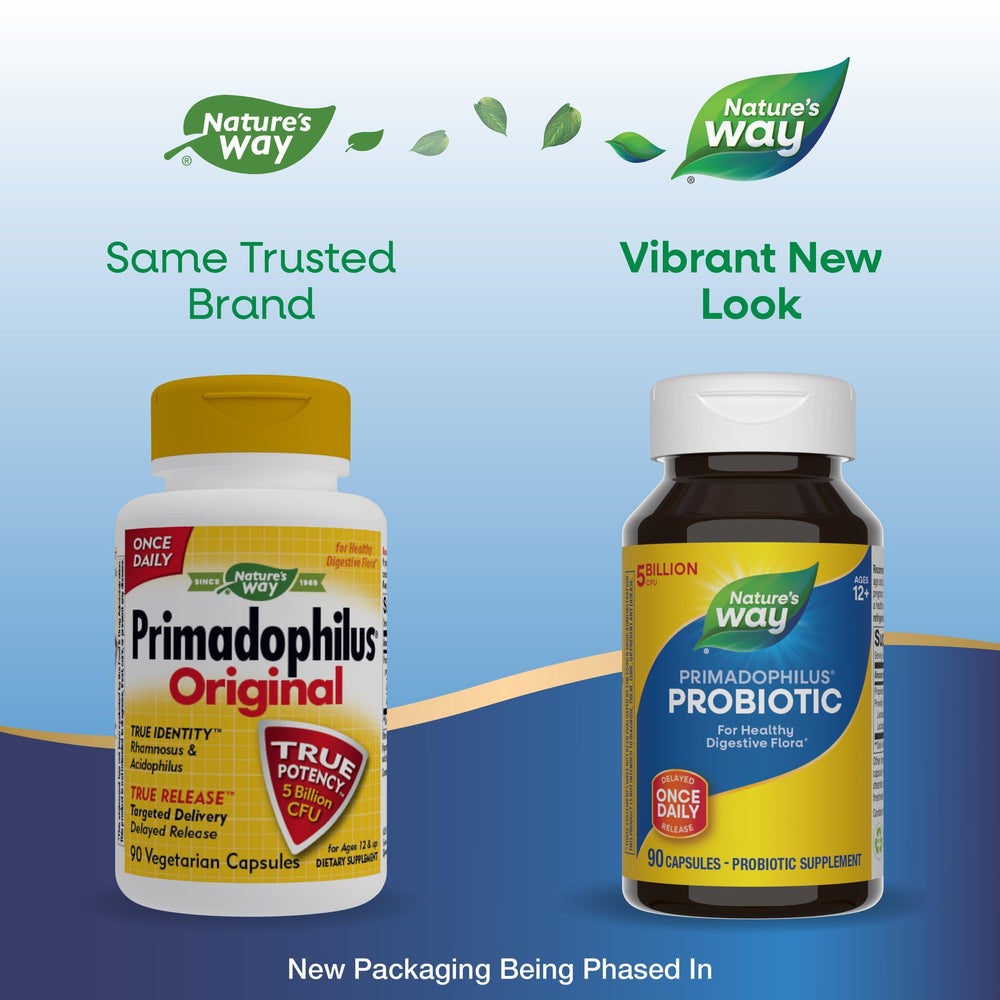 Close-up of Primadophilus label shows two Lactobacillus strains for gut-friendly benefits.