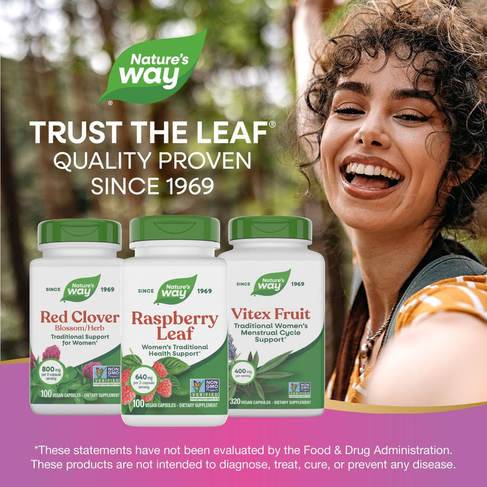 Nature's Way Raspberry Leaf display signaling trusted herbal wellness.