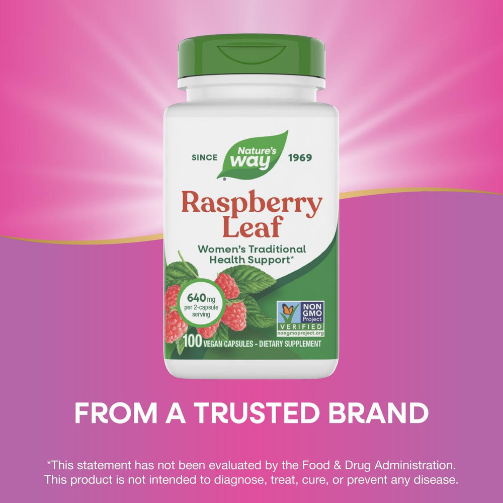 Box of Nature's Way Raspberry Leaf with serving instructions for adults.