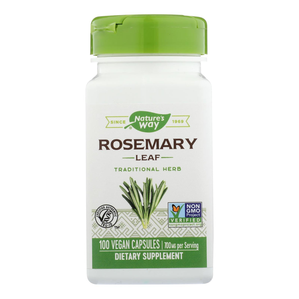 Nature's Way Rosemary Leaves bottle with 100 capsules, gluten-free herbal supplement.